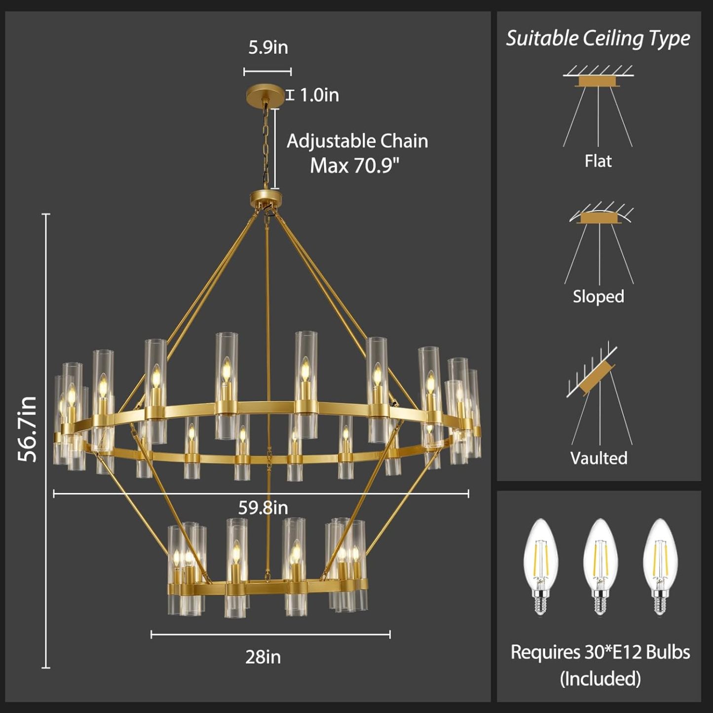 Wagon Wheel 2-Tier Chandelier 60“