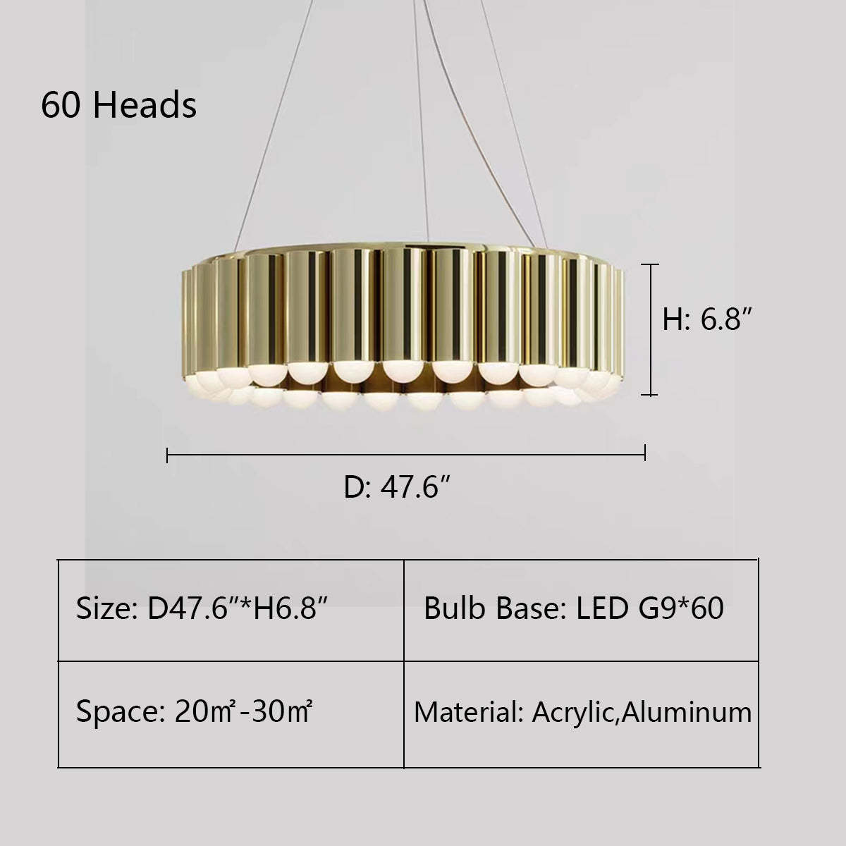 60Heads: D47.6"*H6.8" chandelier,chandeliers,round,aluminum,aluminium,acrylic,circle,ring,classic,white,black,chrome,gold,Carousel LED Chandelier