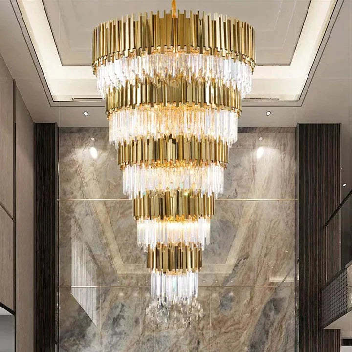 Extra Large Modern Multilayer Pendant Chandelier in Gold Finish Luxury Light Fixture for Large Staircase/Duplex/Hallway/Entryway, gold,noble, empire
