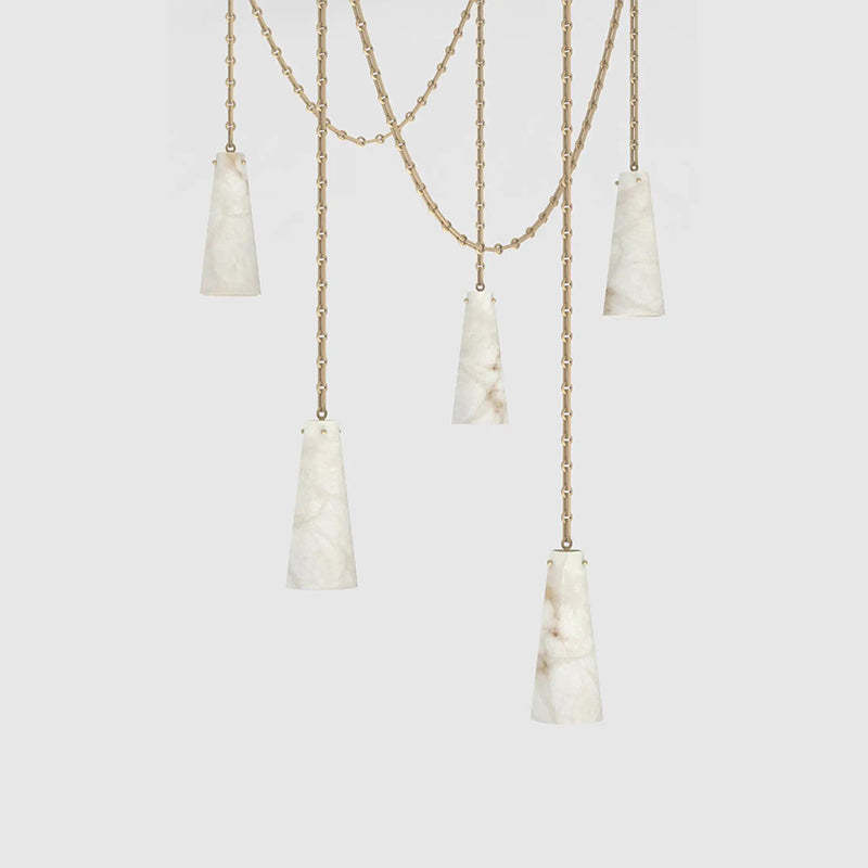 Contemporary Lucca Chandelier 202A-5 in Alabaster, 5-Light Vintage Alabaster Pendant Cluster
