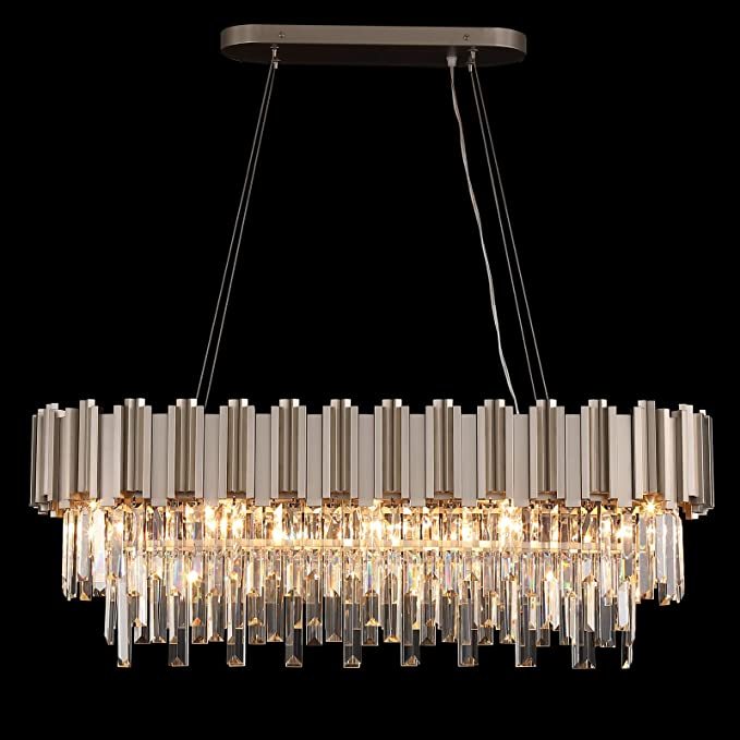 Light Luxury Large Round/Oval Crystal Chandelier for Living Room/Dining Area/Staircase, gold ,black, nickel,tiered