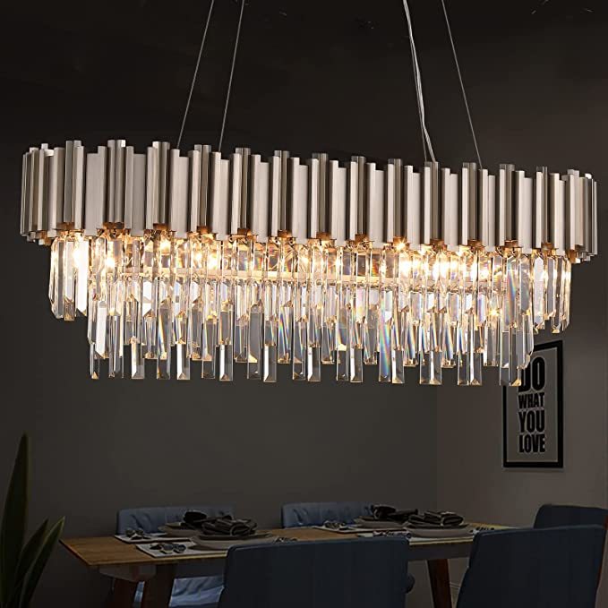 Light Luxury Large Round/Oval Crystal Chandelier for Living Room/Dining Area/Staircase, gold ,black, nickel,tiered