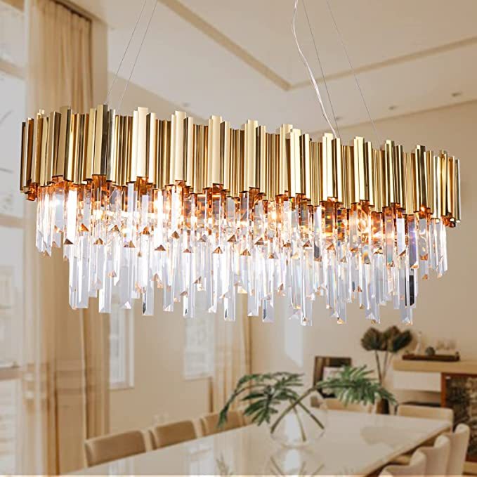 Light Luxury Large Round/Oval Crystal Chandelier for Living Room/Dining Area/Staircase, gold ,black, nickel,tiered