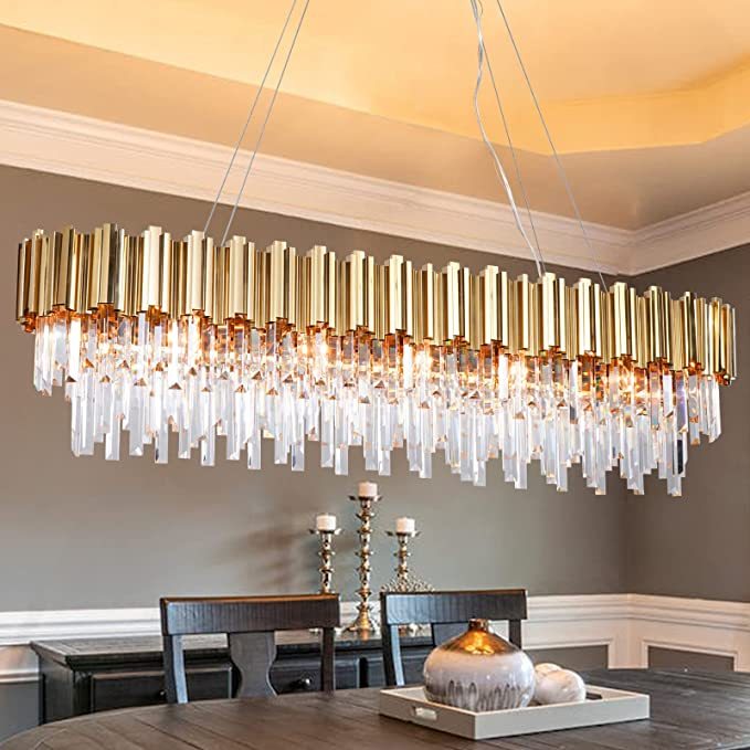 Light Luxury Large Round/Oval Crystal Chandelier for Living Room/Dining Area/Staircase, gold ,black, nickel,tiered