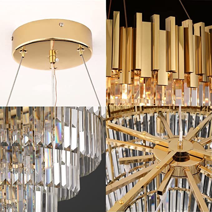 Light Luxury Large Round/Oval Crystal Chandelier for Living Room/Dining Area/Staircase, gold ,black, nickel,tiered, detail