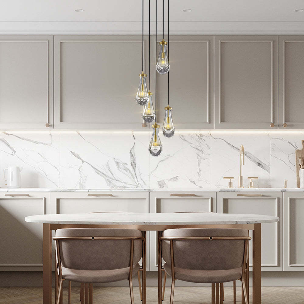 Modern Raindrop Round Chandelier 14" 5-Lights (rod)