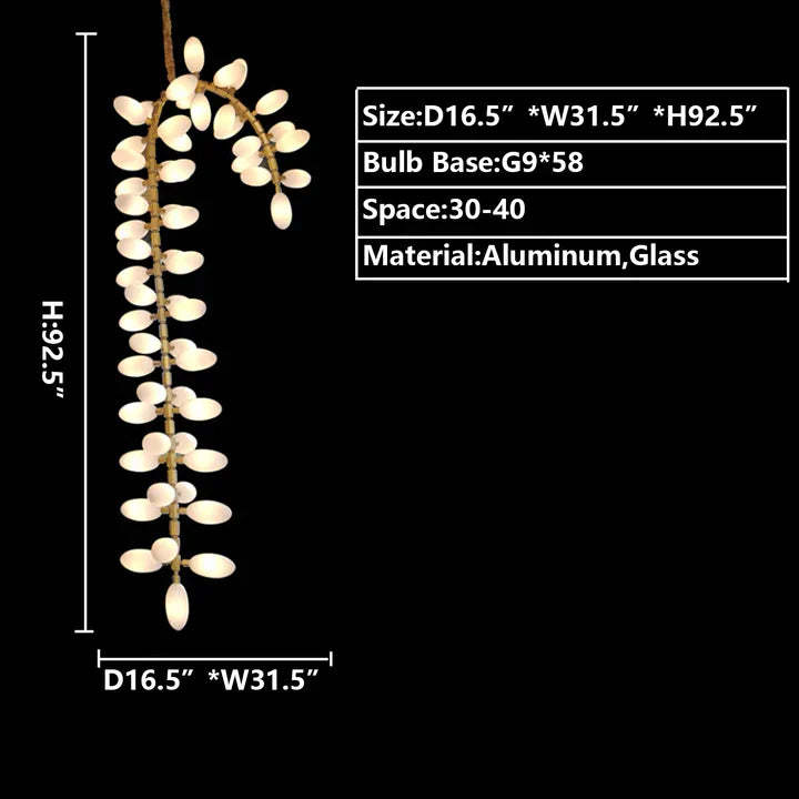 Nordic Art Long Magnolia alba Glass Ceiling Chandelier for Staircase/Hallway/Entryway Light Fixture, designer, creative, craftsmanship, art,dimension