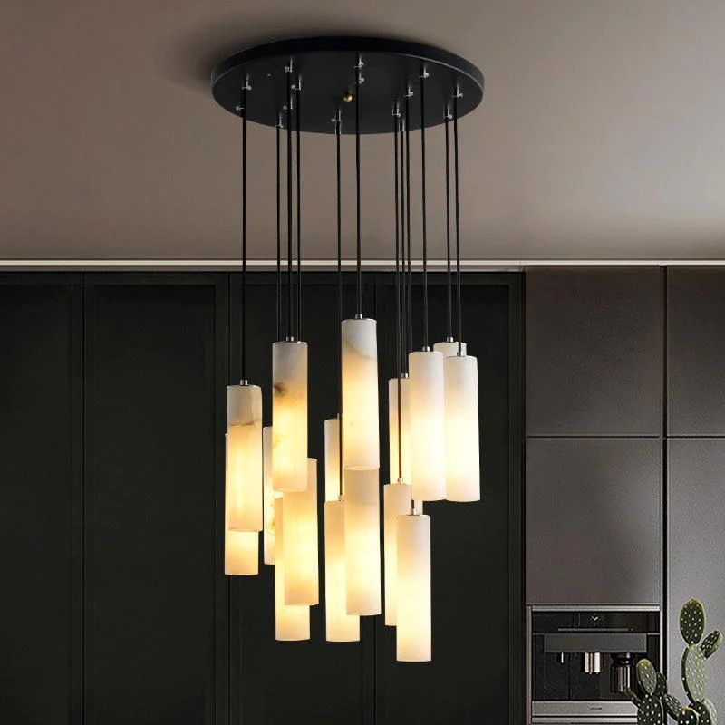 Alabaster Modern Cylindrical Round Chandelier  rbrights   
