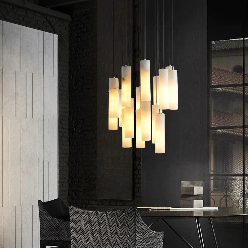 Alabaster Modern Cylindrical Round Chandelier rbrights