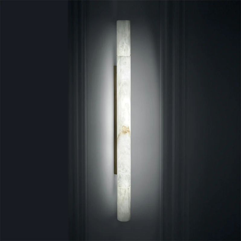 Alabaster Round Tube Wall Sconce 壁灯灯具 rbrights 3'' W x 20'' H Brass