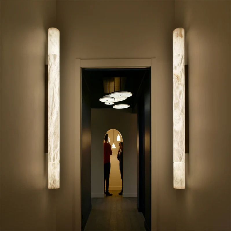 Alabaster Round Tube Wall Sconce 壁灯灯具 rbrights 3'' W x 20'' H Black 