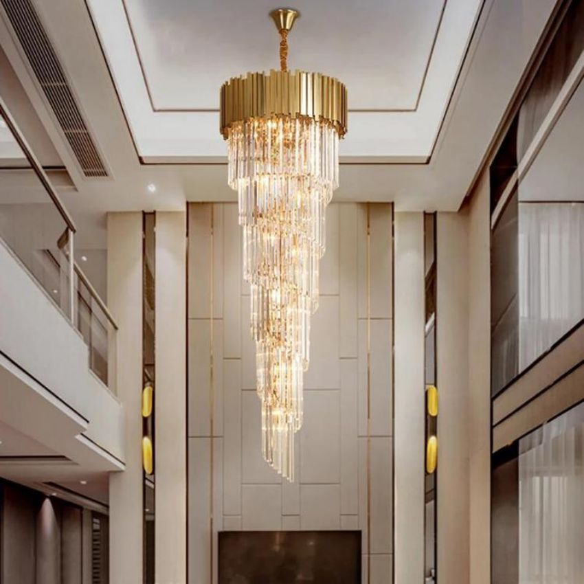 Bourbons Louis 2-Story Crystal Round Chandelier chandeliers for dining room,chandeliers for stairways,chandeliers for foyer,chandeliers for bedrooms,chandeliers for kitchen,chandeliers for living room Rbrights 19.7"D x 62.9"H Gold