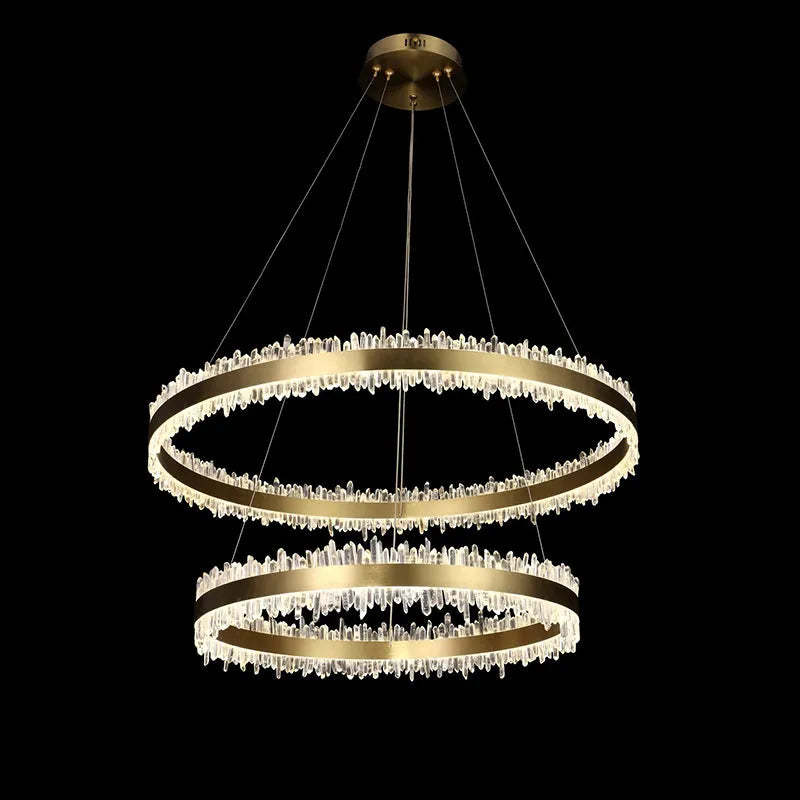 Capek Double Round Rings Quartz Crystal Chandelier Hanging Modern Chandelier for Living Room Chandelier Kevin Studio Inc Diam 31.5'' + 16''
