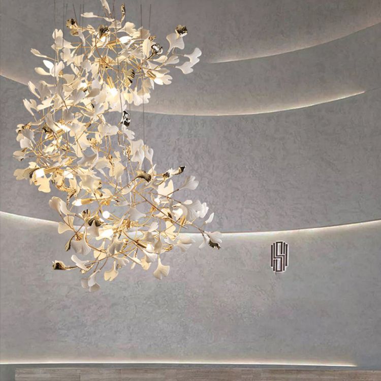 Ceramic Ginkgo Staircase Long Branch Chandelier chandeliers for dining room,chandeliers for stairways,chandeliers for foyer,chandeliers for bedrooms,chandeliers for kitchen,chandeliers for living room Rbrights 49.2" D