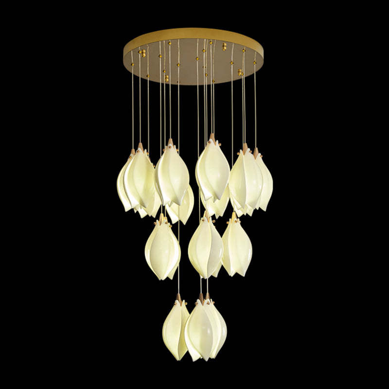 Ceramic Magnolia Flower Staircase Chandelier Light chandeliers for dining room,chandeliers for stairways,chandeliers for foyer,chandeliers for bedrooms,chandeliers for kitchen,chandeliers for living room Rbrights 18 L