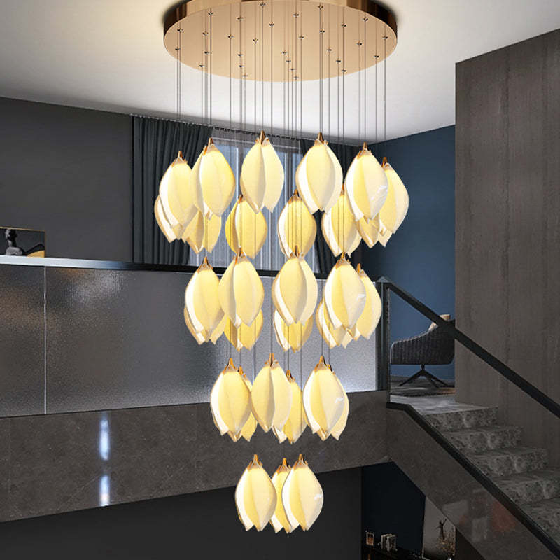 Ceramic Magnolia Flower Staircase Chandelier Light chandeliers for dining room,chandeliers for stairways,chandeliers for foyer,chandeliers for bedrooms,chandeliers for kitchen,chandeliers for living room Rbrights 48 L