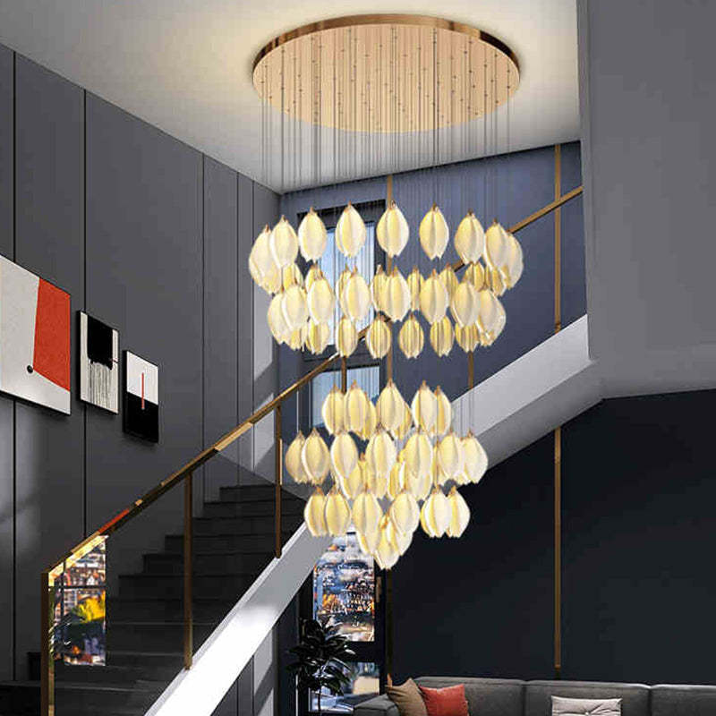 Ceramic Magnolia Flower Staircase Chandelier Light chandeliers for dining room,chandeliers for stairways,chandeliers for foyer,chandeliers for bedrooms,chandeliers for kitchen,chandeliers for living room Rbrights 68 L