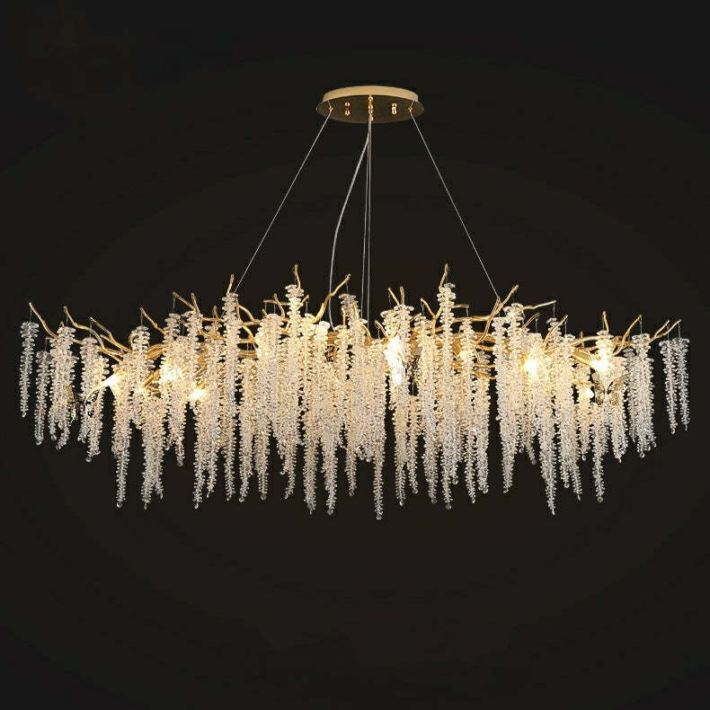 Crystal Leaf Chandelier For Dining Table Branch Rectangle L 102.4"