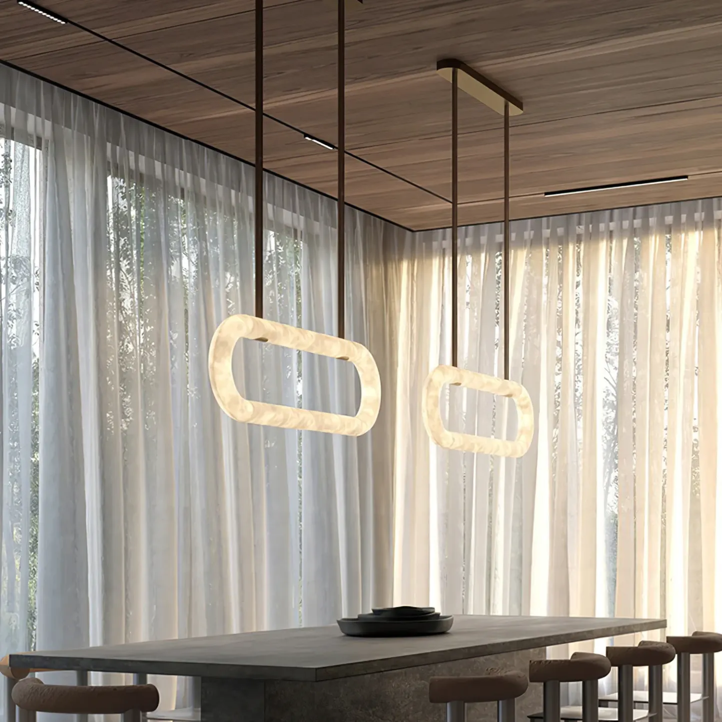 Lighting Side Circle Alabaster Chandelier