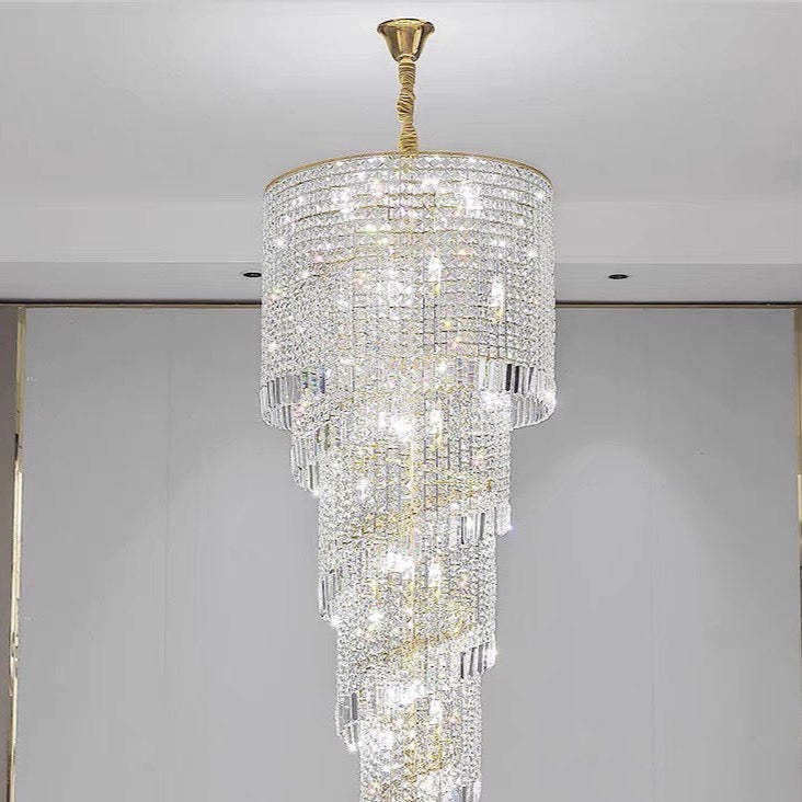 Crystal Spiral Double Volume Foyer Chandelier