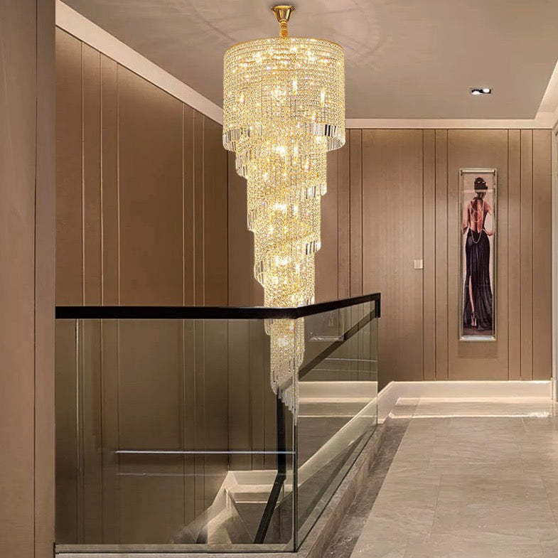 Crystal Spiral Double Volume Foyer Chandelier