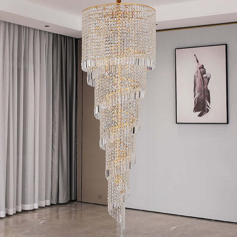 Crystal Spiral Double Volume Foyer Chandelier