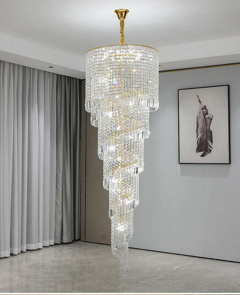 Crystal Spiral Double Volume Foyer Chandelier