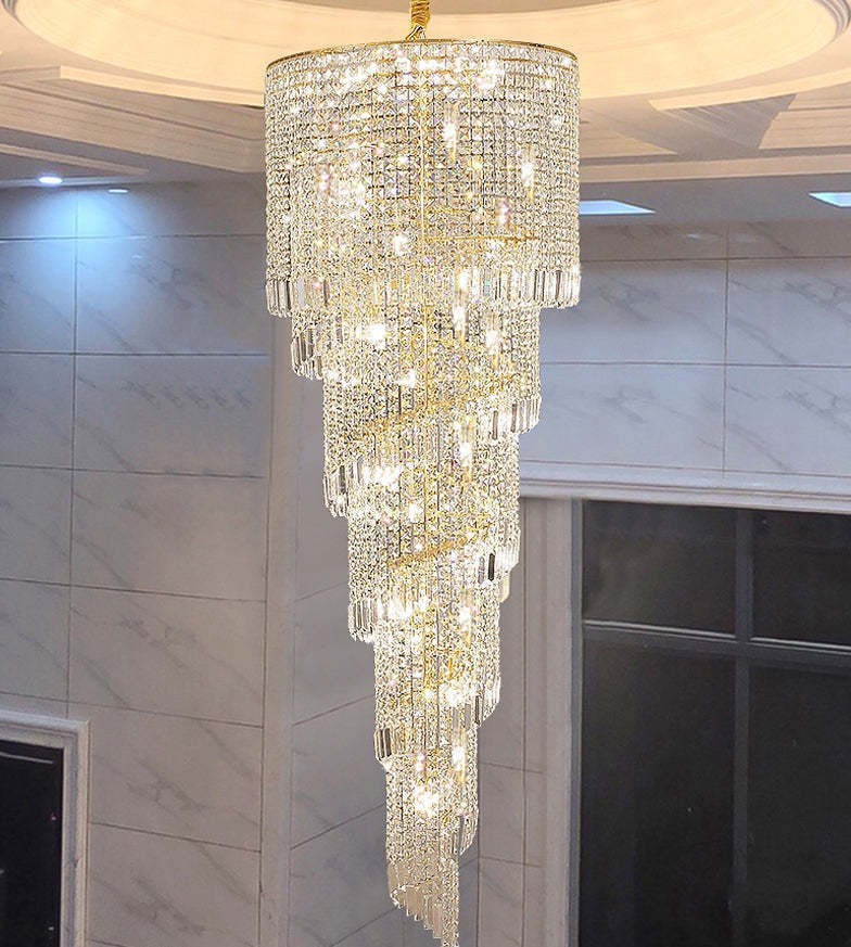 Crystal Spiral Double Volume Foyer Chandelier