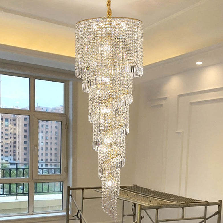 Crystal Spiral Double Volume Foyer Chandelier