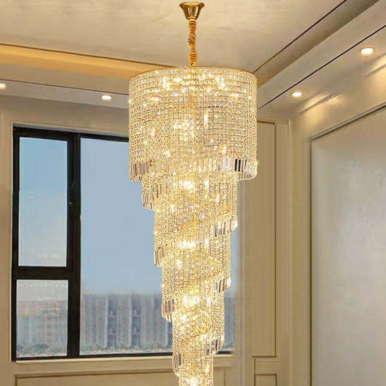 Crystal Spiral Double Volume Foyer Chandelier