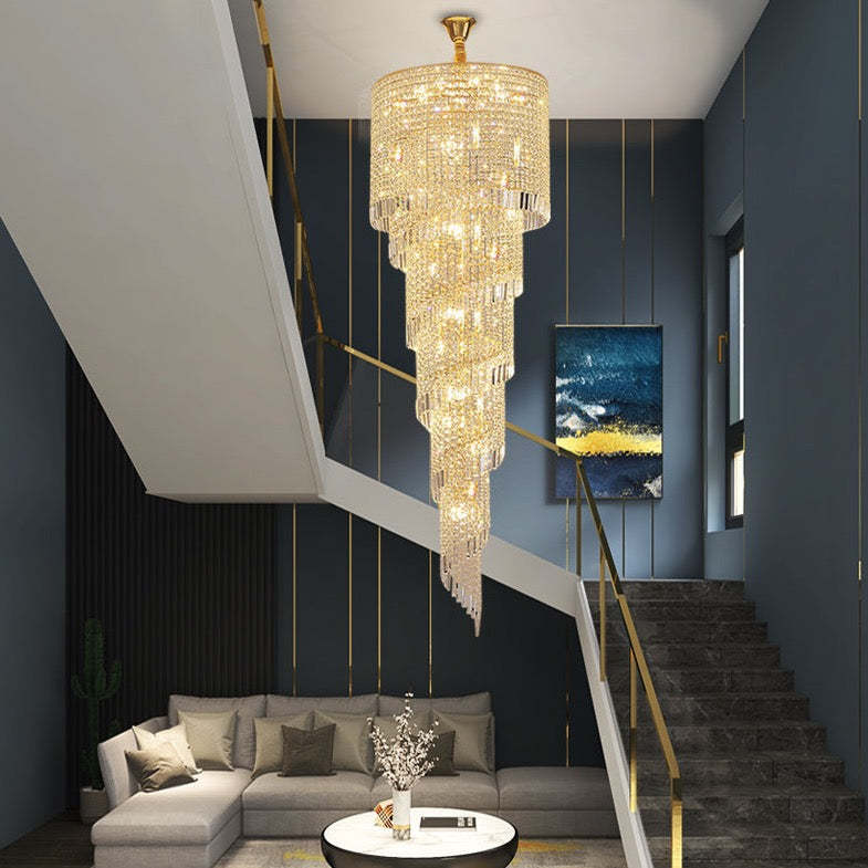 Crystal Spiral Double Volume Foyer Chandelier