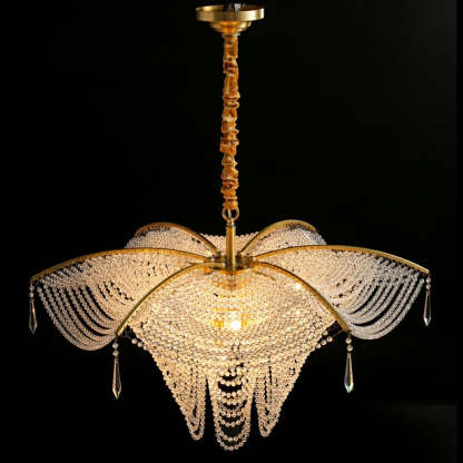 Decorative Beaded Crystal Brass Chandelier Elegant Ceiling Light Fixture For Living Room/ Bedroom
