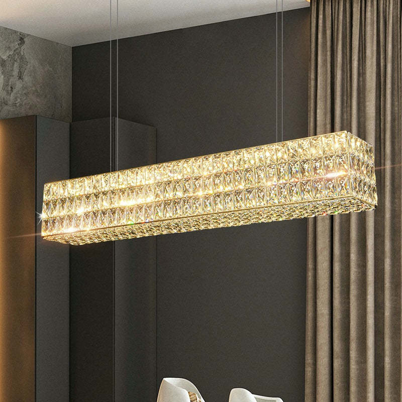 DecorativeRectangleCubeCrystalPendantChandelierForDiningRoomLuxuryHangingLightFixtureInD31.5"*H6.7"