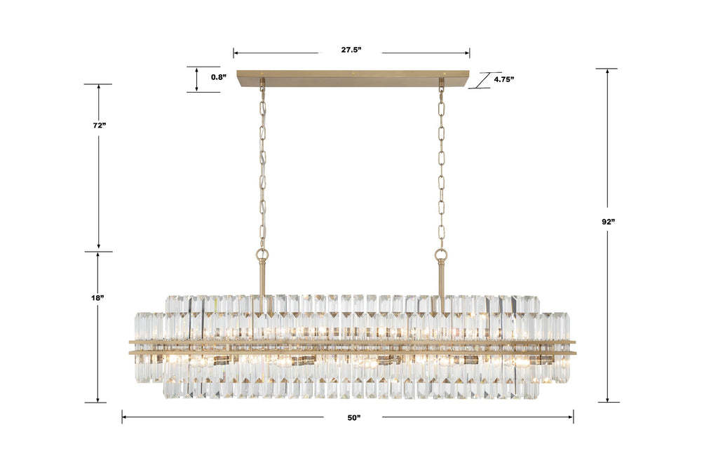 Hayer Rectangular Crystal 16 Light Chandelier