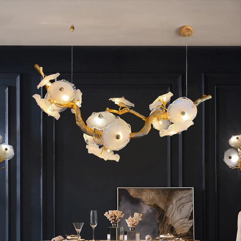 Kacey Modern Leaf Glass Flower Linear Chandelier chandeliers for dining room,chandeliers for stairways,chandeliers for foyer,chandeliers for bedrooms,chandeliers for kitchen,chandeliers for living room Rbrights 53.1" L X 19.7" W X 25.6" H  