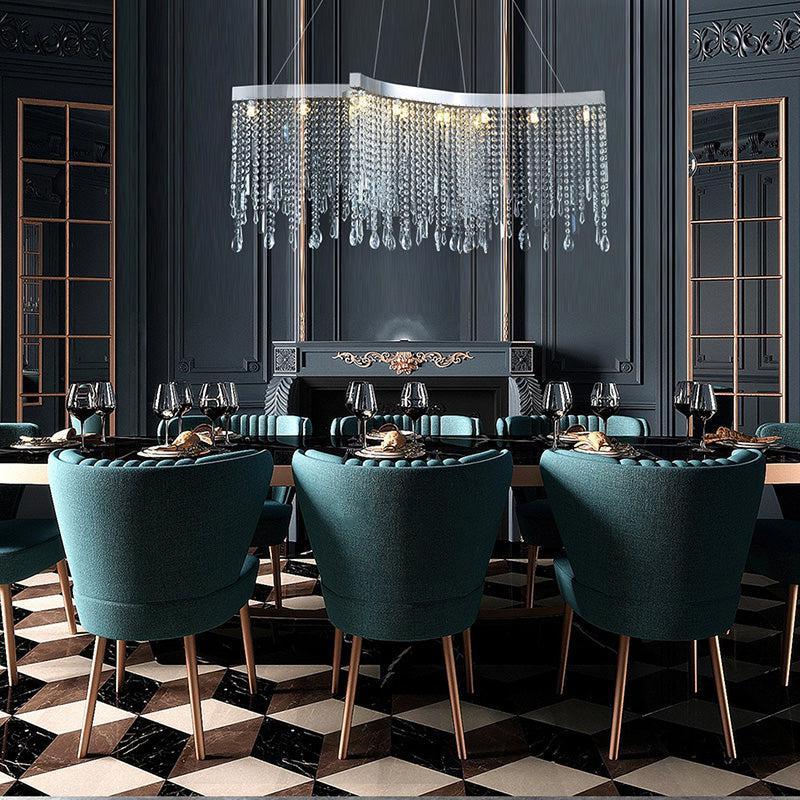 Kaler Elegant Arc-Shaped Crystal Curtain Modern Chandelier, Modern Chandelier Light chandeliers for dining room,chandeliers for stairways,chandeliers for foyer,chandeliers for bedrooms,chandeliers for kitchen,chandeliers for living room Rbrights 31.5" D