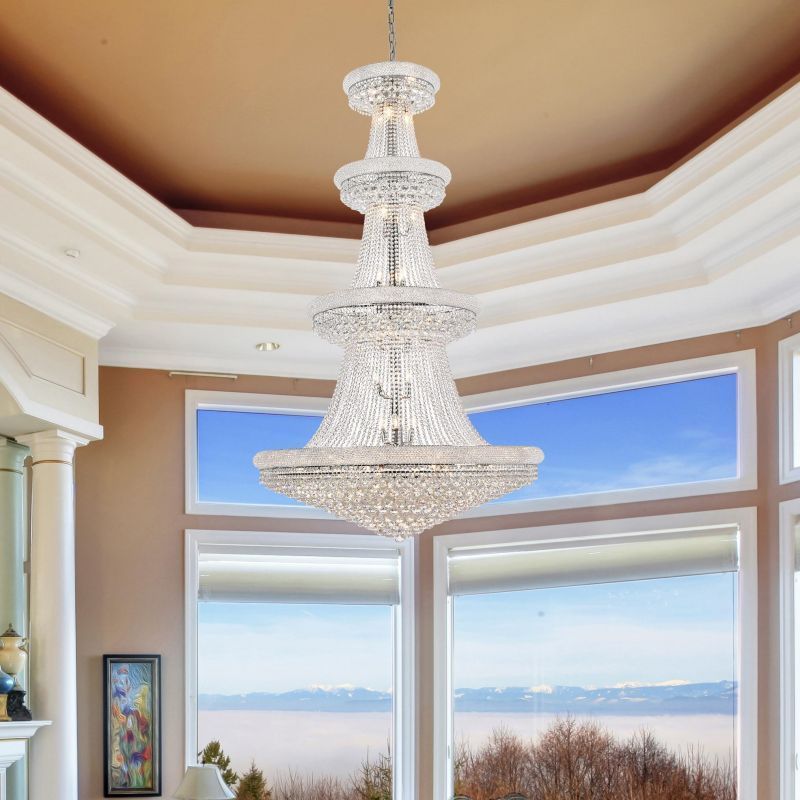 Kaler Elegant Luxury Living Room Four Tier Crystal Chandelier 48" D, Large Lighting chandeliers for dining room,chandeliers for stairways,chandeliers for foyer,chandeliers for bedrooms,chandeliers for kitchen,chandeliers for living room Rbrights Chrome