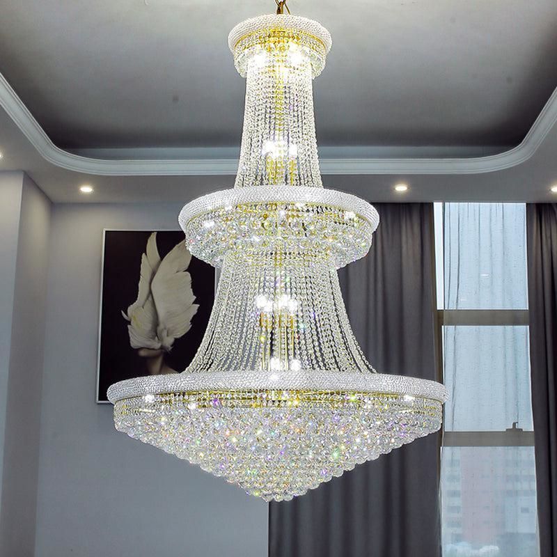Kaler Elegant Luxury Living Room Three Tier Crystal Chandelier 30" D chandeliers for dining room,chandeliers for stairways,chandeliers for foyer,chandeliers for bedrooms,chandeliers for kitchen,chandeliers for living room Rbrights Chrome