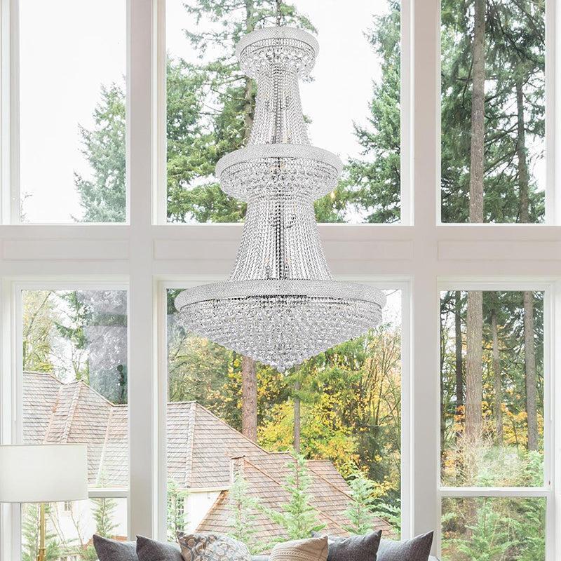 Kaler Elegant Luxury Living Room Three Tier Crystal Chandelier 42" D chandeliers for dining room,chandeliers for stairways,chandeliers for foyer,chandeliers for bedrooms,chandeliers for kitchen,chandeliers for living room Rbrights Chrome