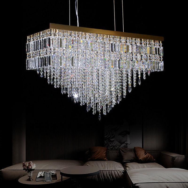 Kaler Elegant Luxury Rectangular Crystal Chandelier, Dining Table Crystal Chandelier chandeliers for dining room,chandeliers for stairways,chandeliers for foyer,chandeliers for bedrooms,chandeliers for kitchen,chandeliers for living room Rbrights