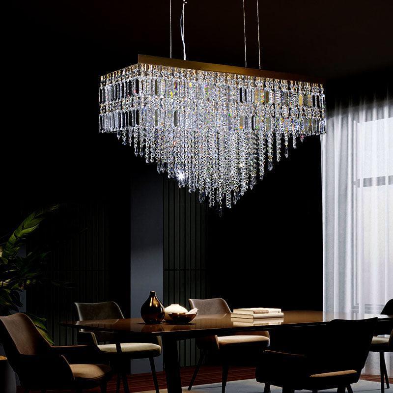 Kaler Elegant Luxury Rectangular Crystal Chandelier, Dining Table Crystal Chandelier chandeliers for dining room,chandeliers for stairways,chandeliers for foyer,chandeliers for bedrooms,chandeliers for kitchen,chandeliers for living room Rbrights