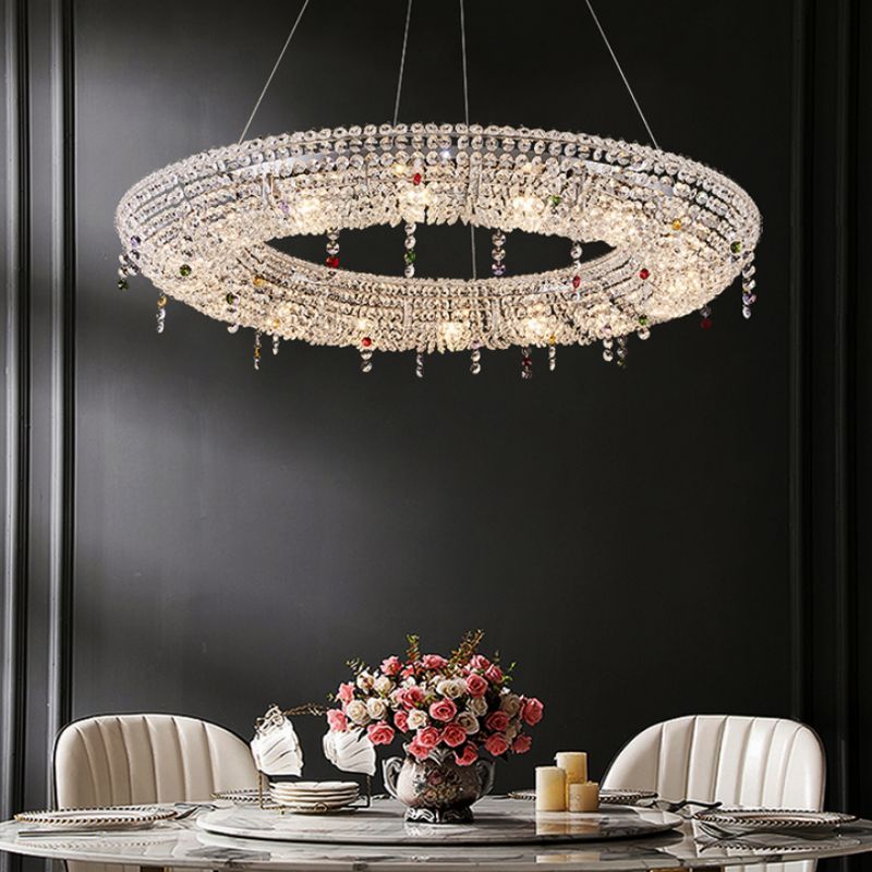 Kaler Elegant Luxury Round Crystal Chandelier chandeliers for dining room,chandeliers for stairways,chandeliers for foyer,chandeliers for bedrooms,chandeliers for kitchen,chandeliers for living room Rbrights 23.62" D X 3.94" H