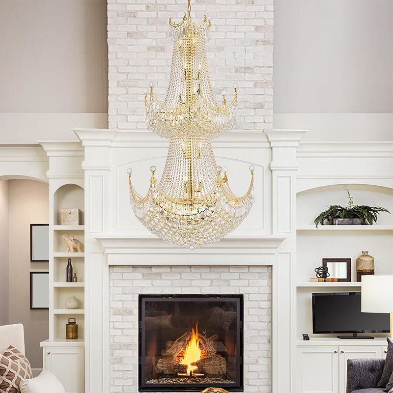 Kaler Elegant Luxury Three Tier Large Crystal Chandelier 36" D chandeliers for dining room,chandeliers for stairways,chandeliers for foyer,chandeliers for bedrooms,chandeliers for kitchen,chandeliers for living room Rbrights GOLD