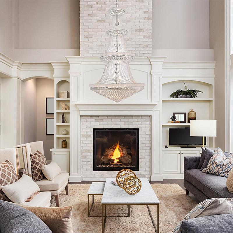Kaler Elegant Luxury Living Room Three Tier Crystal Chandelier 54" D chandeliers for dining room,chandeliers for stairways,chandeliers for foyer,chandeliers for bedrooms,chandeliers for kitchen,chandeliers for living room Rbrights Chrome