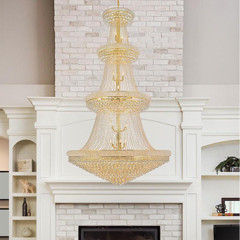 Kaler Elegant Luxury Living Room Three Tier Crystal Chandelier 54" D chandeliers for dining room,chandeliers for stairways,chandeliers for foyer,chandeliers for bedrooms,chandeliers for kitchen,chandeliers for living room Rbrights Gold