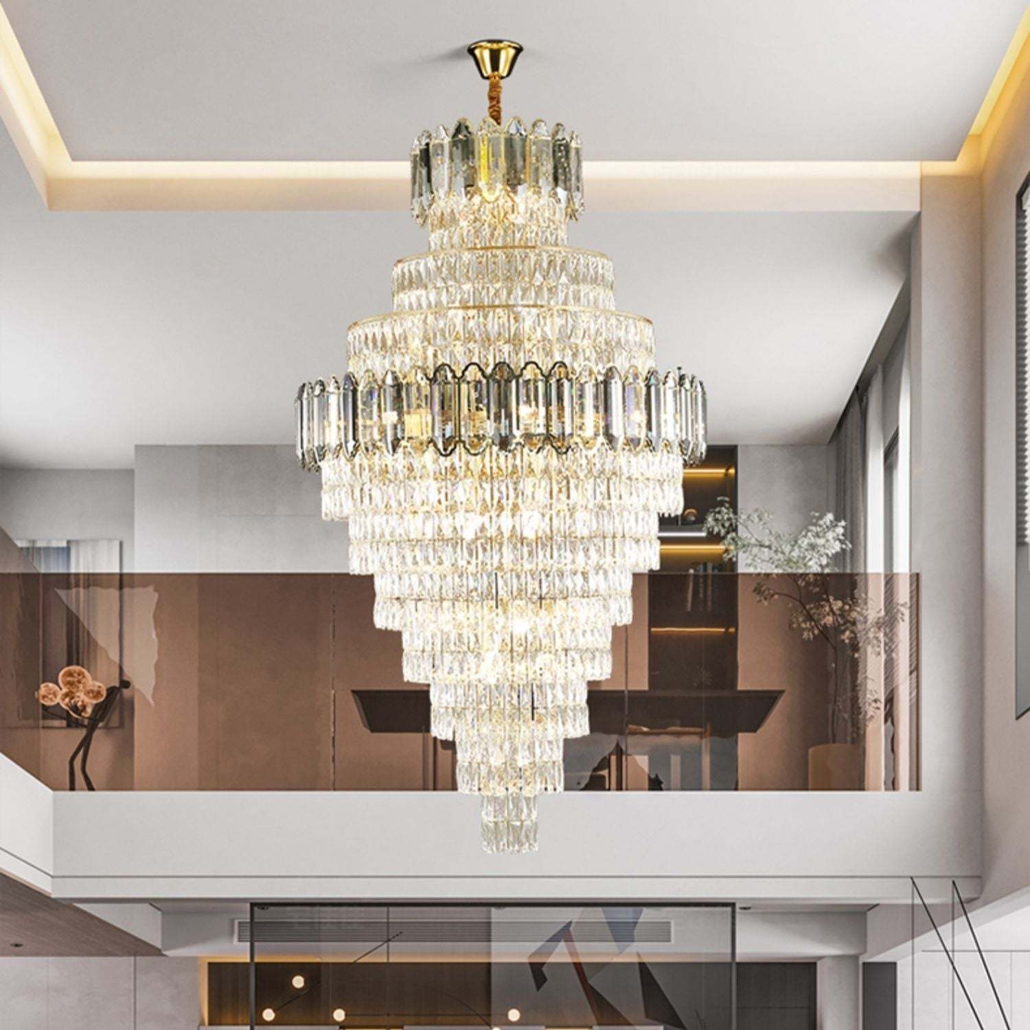 Extra Large D59.1"*H96.5"/ 80 Lights Luxury Staircase Crystal Chandelier Living Room Ceiling Light Fixture For Hotel Entrance In Gold Finish