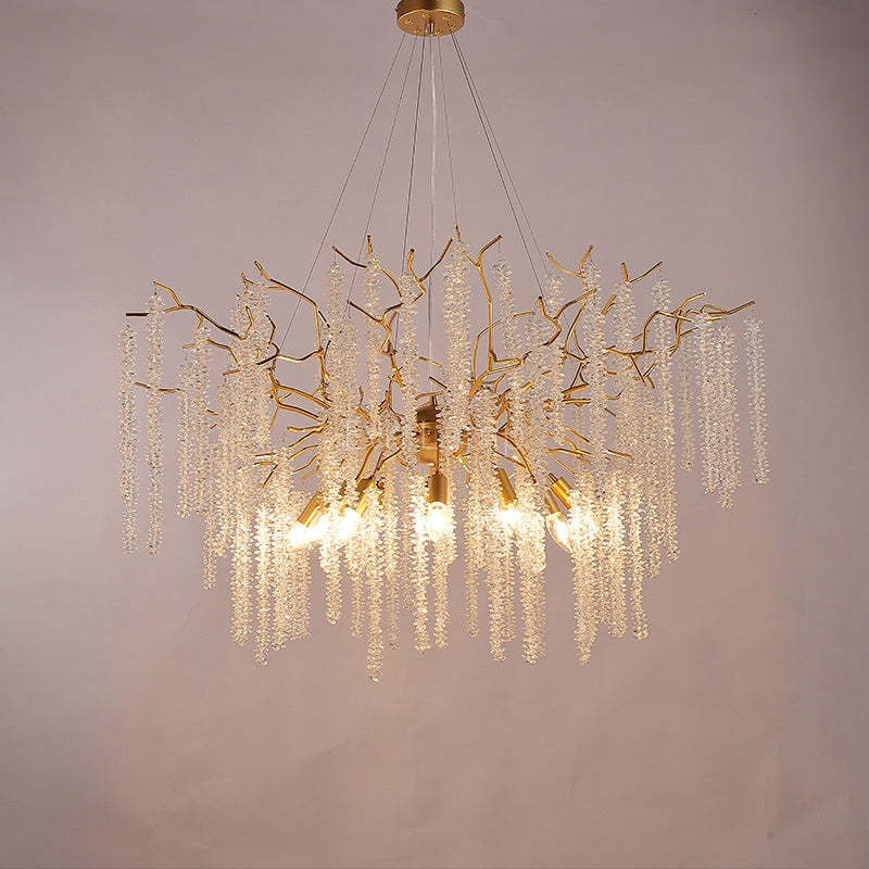 Lola Crystal Raindrop Chandelier Gold Tree Branch Chandeliers chandeliers for dining room,chandeliers for stairways,chandeliers for foyer,chandeliers for bedrooms,chandeliers for kitchen,chandeliers for living room Rbrights 39.4" D