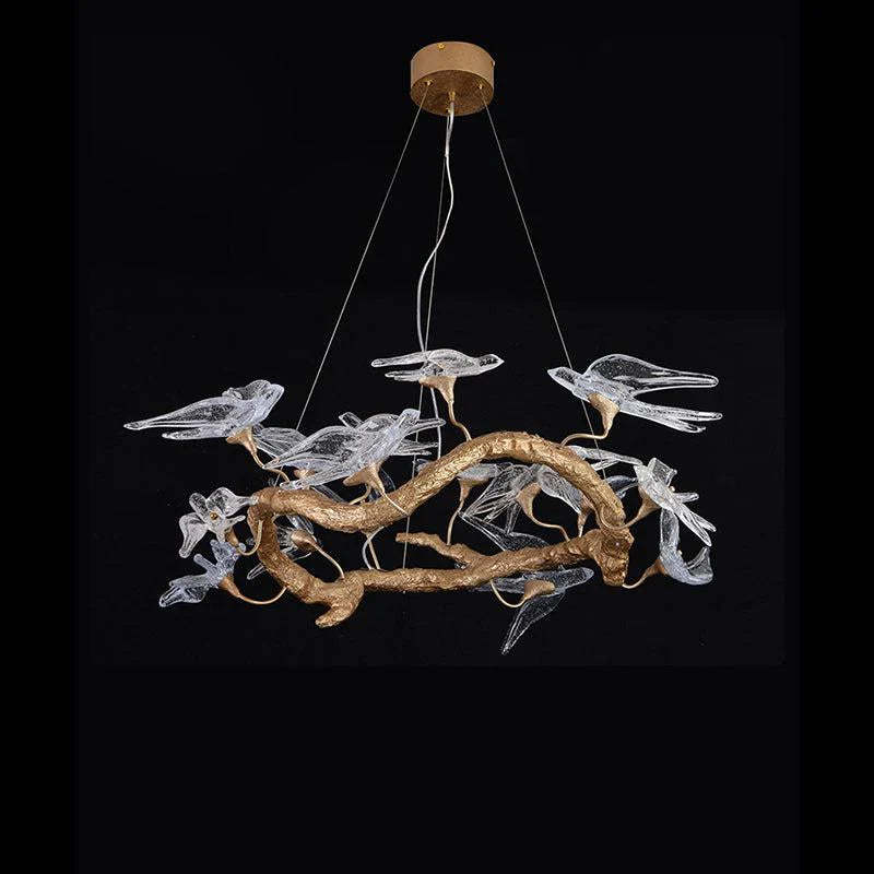 Modern Bird Glass Tree Branch Circle Round Chandelier chandeliers for dining room,chandeliers for stairways,chandeliers for foyer,chandeliers for bedrooms,chandeliers for kitchen,chandeliers for living room Rbrights 31.5" D x 16.5" H  