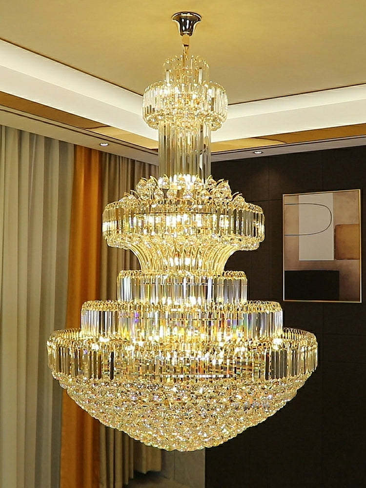 Modern Gold Foyer Extra Large Crystal Chandeliers Round Luxury Ceiling Light Fixture For Hall Entrance