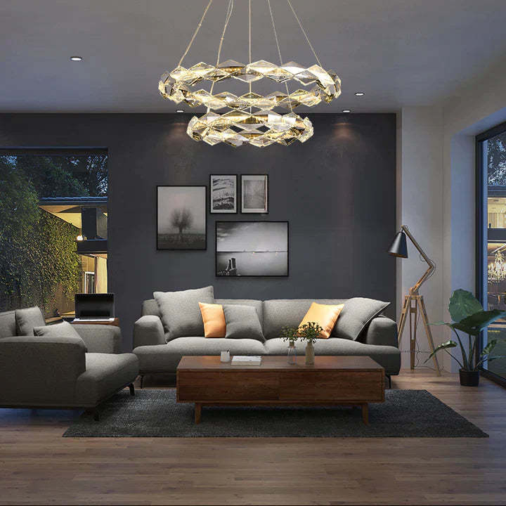 round, living room, bedroom, ring, crystal, shining, wreth, tiered, modern, chandelier, gold,